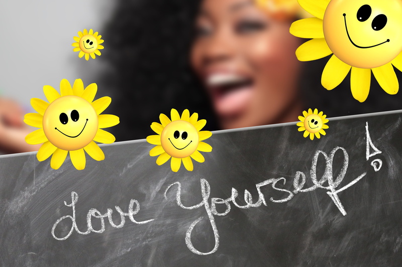 portrait, cheerful, text, 2K, one person, smiling, love, indoors, self confidence, chalk, flower head, psychology, toothy smile, laugh, self-confidence