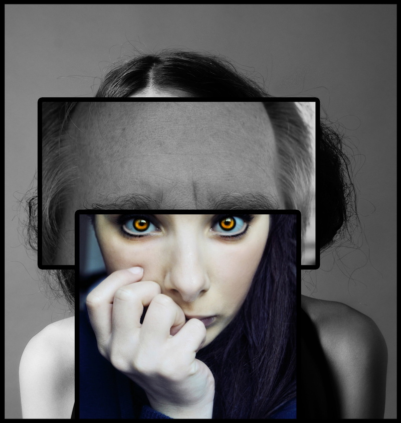 one person, lifestyles, young women, hairstyle, body part, orange, young adult, memory, depression, face, looking at camera, human body part, perception