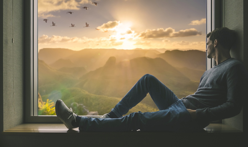 person, casual clothing, leisure activity, nature, portrait, relax, man, side view, alone, fantasy, feet up, real people, young, sky, one person, lifestyles