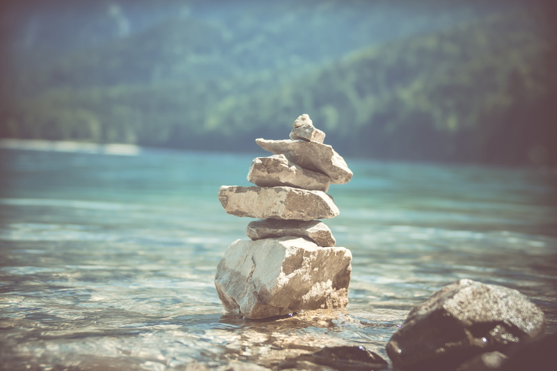 tranquility, 5K, no people, silence, outdoors, stack rock, sea, mindfulness, scenics - nature, zen, pebble, stones, pile of stones, solid, stack, focus on foreground
