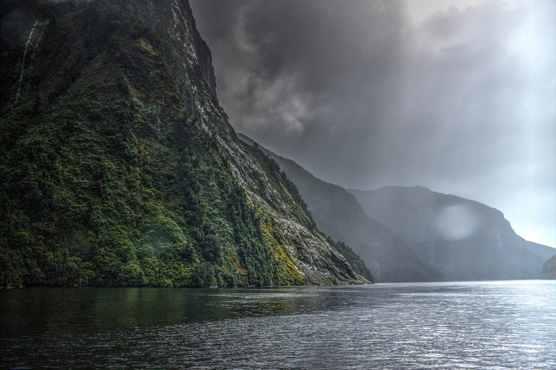 environment, no people, doubtful sound, storm, new zealand, water, day, tranquil scene, lake, plant, clouds, body, black, landscape, range, photography