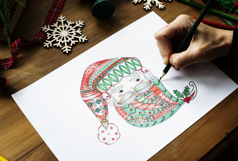 high angle view, color, face, paper, decoration, drawn, artistic, design, colored, fiction, season, craft, wood - material, coloring book, beautiful, real people