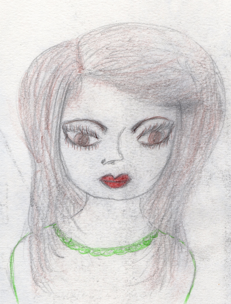 indoors, drawn, digital composite, adult, face, front view, contemplation, creativity, young adult, headshot, hairstyle, gray, young women, drawing, studio shot