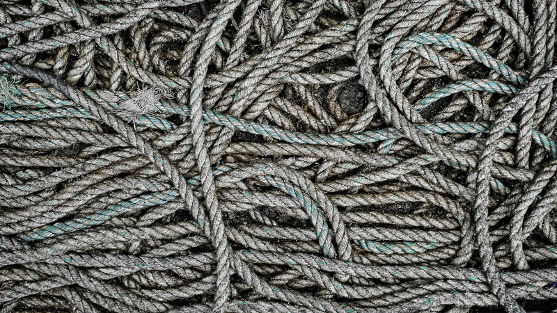 no people, knot, frayed, rod, pattern, grimy, dirt, cordage, ropes, interwoven, abundance, full frame, fishing, weave, nautical Vessel, loop, coiled, laid