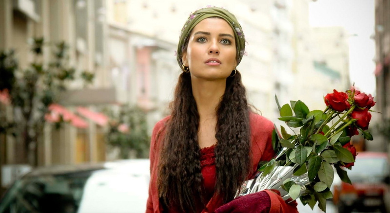hair, teenager, bunch of roses, rose, plant, 1080P, Tuba Büyüküstün, adult, beauty, outdoors, one person, young women, young adult, flower, brown hair