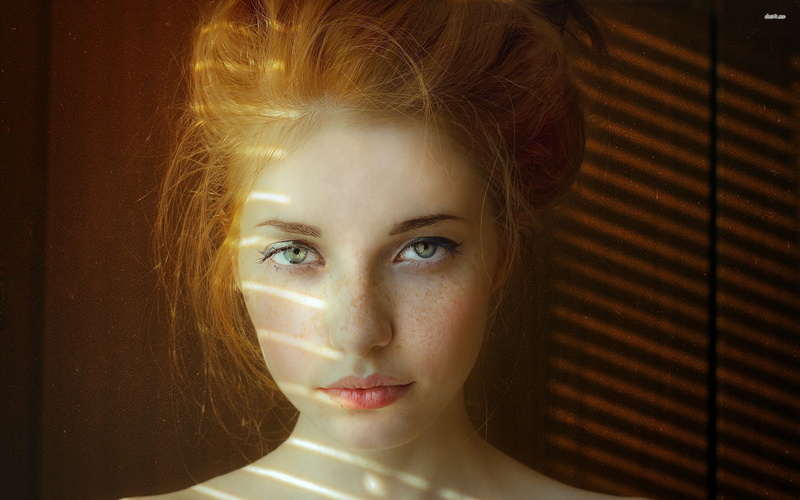 face, lipstick, close-up, make-up, freckles, 2K, teenager, one person, young adult, redhead, women, front view, portrait, indoors, green eyes, looking at camera
