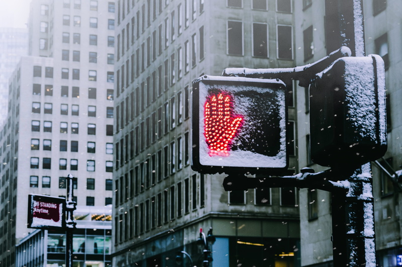 4K, light, pedestrian, red, new york, showing, red light, city, advertisement, cross walk, outdoors, illuminated, sign, day, city life, billboard, stop