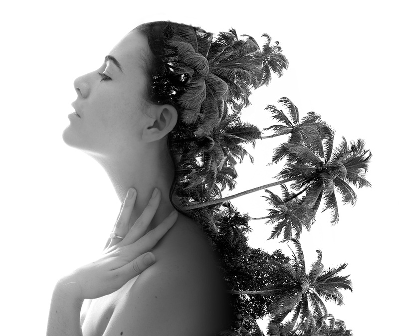 gray, double exposure, adults only, model, portrait, art, women, female, woman, one woman only, leisure activity, face, young women, poster, profile, grayscale