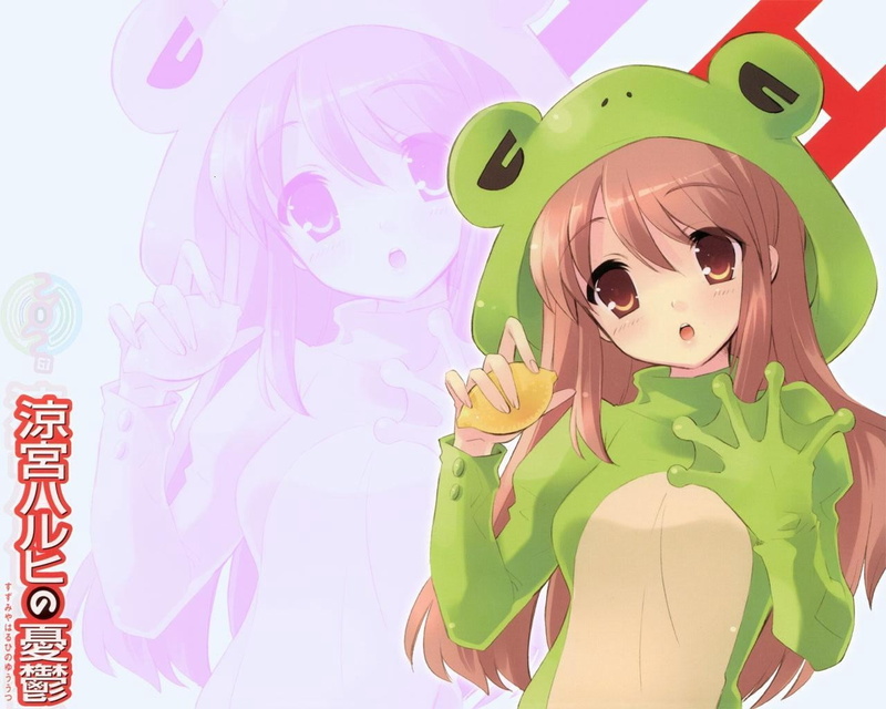 720P, frog, green color, child, mikuru, close-up, nature, brunette, women, toy, art and craft, females, girls, people, costume, pink color, asahina, representation
