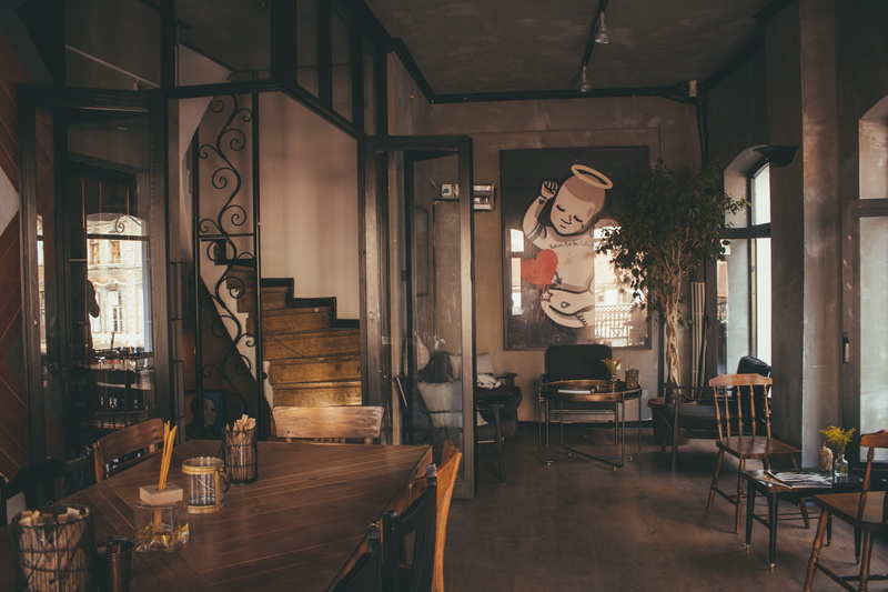 young women, restaurant, lifestyles, interior design, stairs, frame, furniture, chairs, sitting, built structure, architecture, dining room, leisure activity