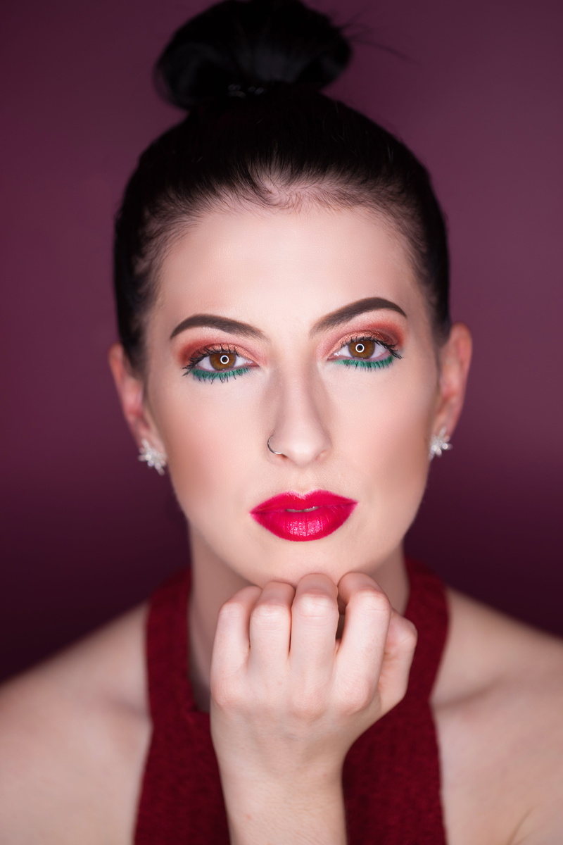 facial expression, blur, attractive, beauty, body part, pretty, focus, one person, hand, person, beautiful woman, looking at camera, hair, studio shot