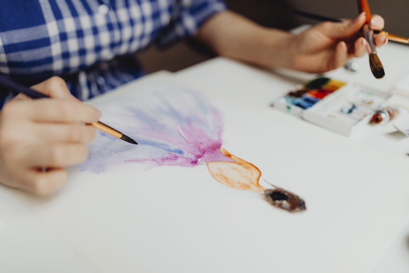 watercolor paints, art and craft, pastime, human hand, hobby, painting, paint, dress, colorful, paper, plaid, fashion, concentration, designer, drawing - activity