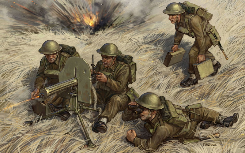 machine gun, ammunition, infantry, soldiers, gun, brown, fighting, calculation, group of people, work helmet, battlefield, military Uniform, adult, marines