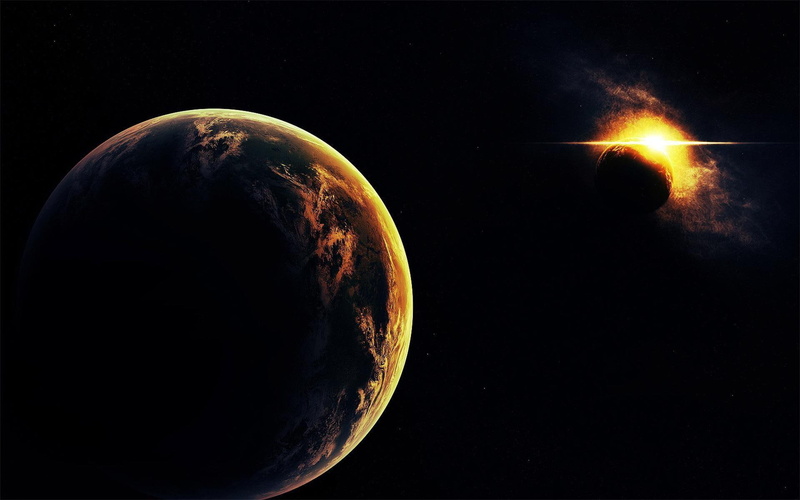 yellow, planet, planets, 1080P, 1920x1200, firey, illustration, earth, sun, fantasy