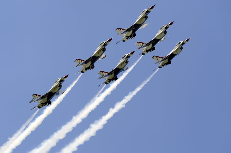 precision, six, fighters, cloud - sky, on the move, military, clear sky, smoke, jets, contrails, blue, nature, sunny, order, thunderbirds, sky, planes