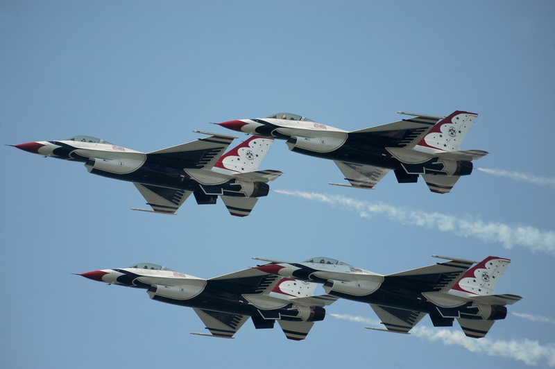 mid-air, clear sky, military airplane, mode of transportation, jets, fighter plane, fighters, group, aircraft, plane, sky, navy, thunderbirds, smoke, air vehicle