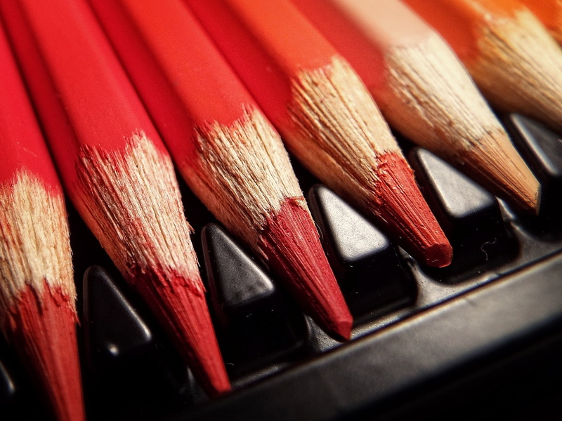 equipment, objects/Equipment, color Image, art and craft equipment, arrangement, variation, colored pencils, still life, side by side, art and craft, red