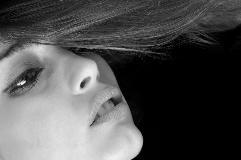 human, woman, face, grayscale, black background, girl, young, studio shot, close-up, human hair, people, overview, young girl, beauty, women, portrait