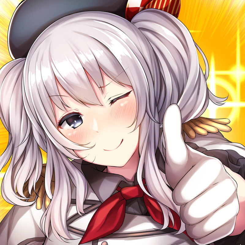 uniform, white hair, Kantai Collection, anime, blushing, looking at viewer, anime girls, 720P, thumbs up, smiling