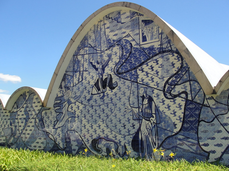 Church, built structure, mural, minas, the past, nature, blue, day, history, Portinari, plant, architecture, craft, field, no people, clear sky, old, travel destinations