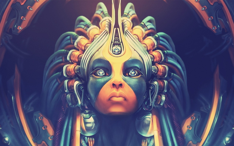 cyberpunk, science fiction, cyborg, machine, fantasy art, 1080P, face, fantasy girl, digital art, robot