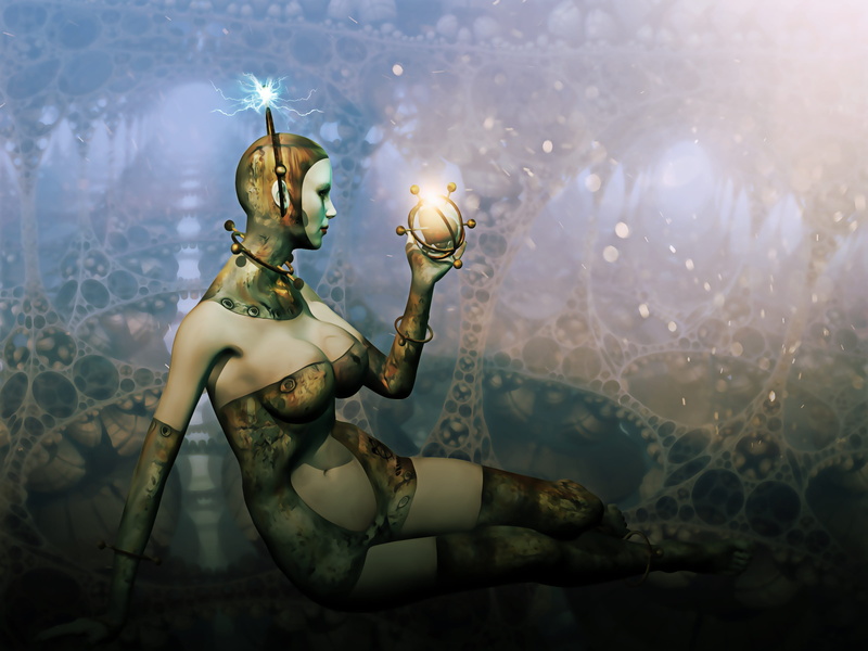 scifi, female, nature, design, fiction, digital, sci-fi, heart mechanism, day, gold colored, space, art and craft, holding, ball, beauty, woman, focus on foreground