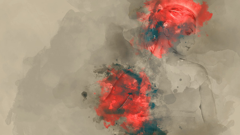 watercolor, portrait, beige, red, beige background, 2K
