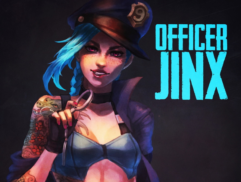 Officer, girl, jinx, lol, league of legends, the loose cannon, art, 1080P