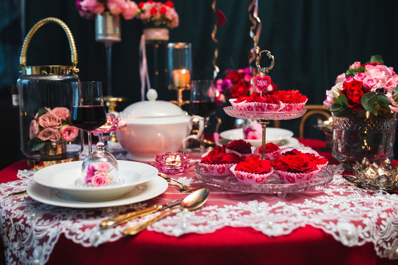 indoors, glass, candle, flowering plant, flowers, dessert, february, romantic, flower, love, table, together, dinner, setting, still life, sweet, luxury