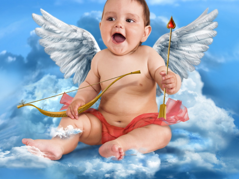 Baby, clothing, mouth open, cupid, toddler, one person, young, cute, front view, babyhood, cloud - sky, blue, nature, innocence, childhood, sky, child
