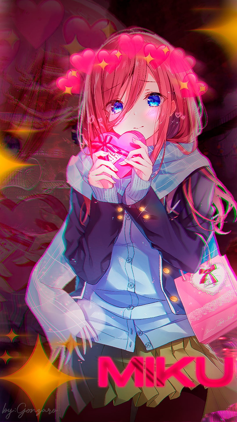 Nakano Miku, pink hair, gift, Gotoubun no Hanayome, Cupids Chocolates, Uesugi Fuutarou, anime, school uniform, Valentines Day, Japan, anime design, blue eyes