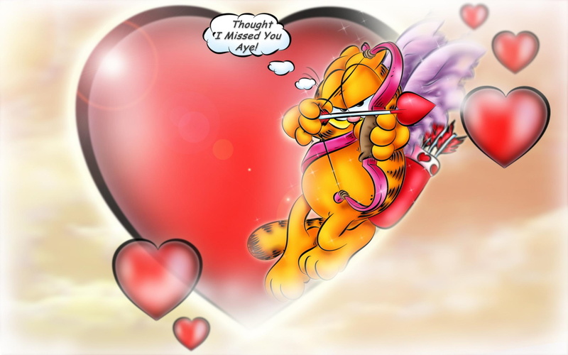 hearts, cupid, love, 1080P, comic, cartoon, garfield, animals, valentine, hurts