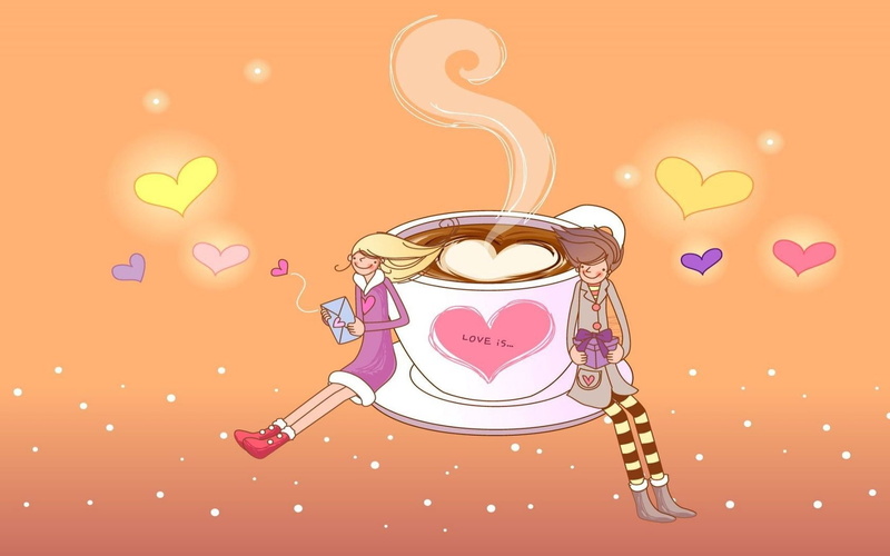 720P, still life, holiday, girls, heart, women, shape, multi colored, vector, cup, orange color, red, celebration, indoors, people, love, steam, romance