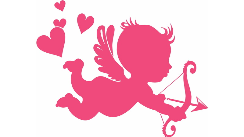 fictional character, shape, cupid, love, music, hearts, people, pink angel, white background, close-up, silhouette, pop musician, 4K, performance, hairstyle