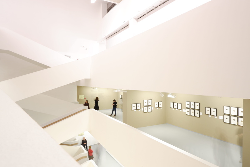 art, banister, three, steps and staircases, white, wall, luxury, lobby, modern, building, walking, art gallery, high angle view, ceiling, real people, wood