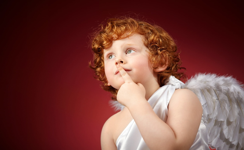 indoors, angel, red background, child, cherub, looking, blond hair, Valentines Day, Cupid, headshot, contemplation, 2K, illustration, hairstyle, Valentines