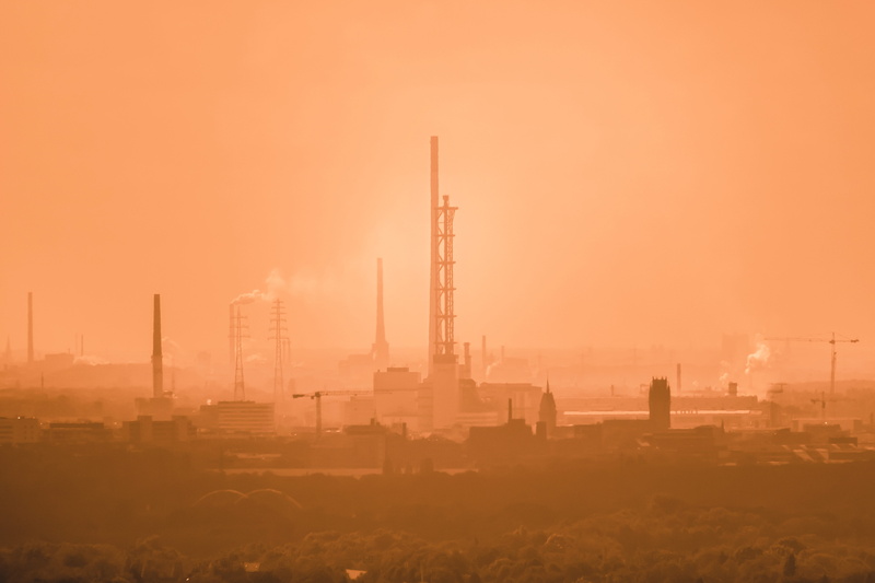 air, no people, exhaust gases, fog, cloud - sky, sun, industry, pollution, copy space, sunset, environmental protection, air pollution, environment, technology