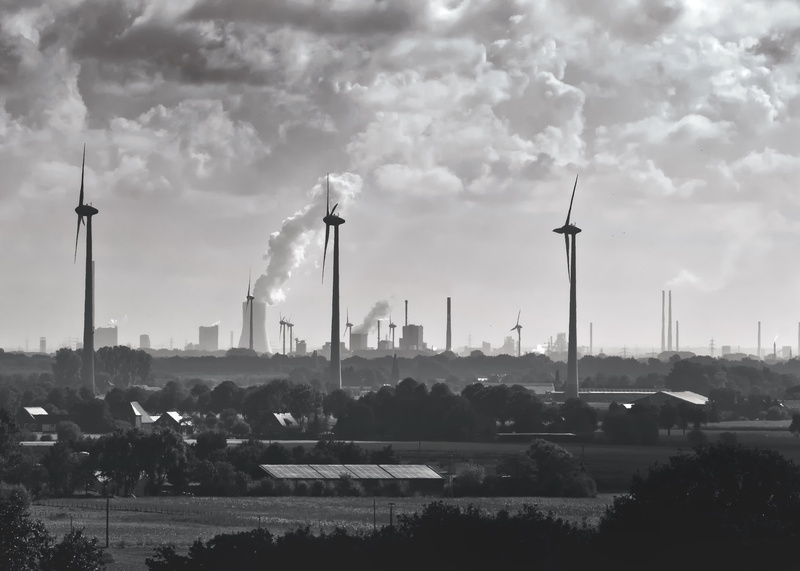 pollution, cloud - sky, moers, tower, duisburg, eat, fuel and Power Generation, environment, dorsten, cityscape, plant, factory, exhaust gases, windmill
