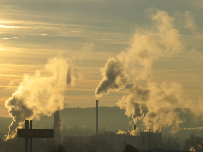 chimney, sky, smog, cloud - sky, nature, industrial plant, emitting, environment, hours, smoke, environmental damage, environmental protection, golden