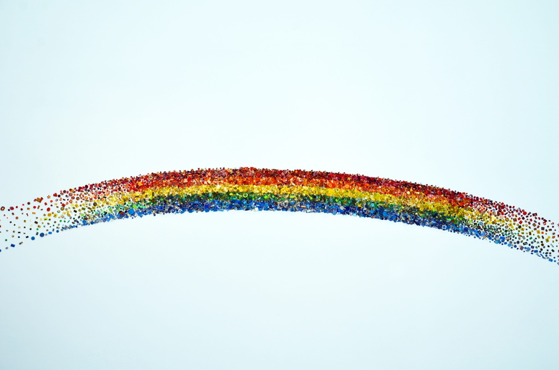 Color, installation, celebration, painting, white color, farbenspiel, vibrant color, Rainbow, studio shot, copy space, blue, curve, arts culture and entertainment