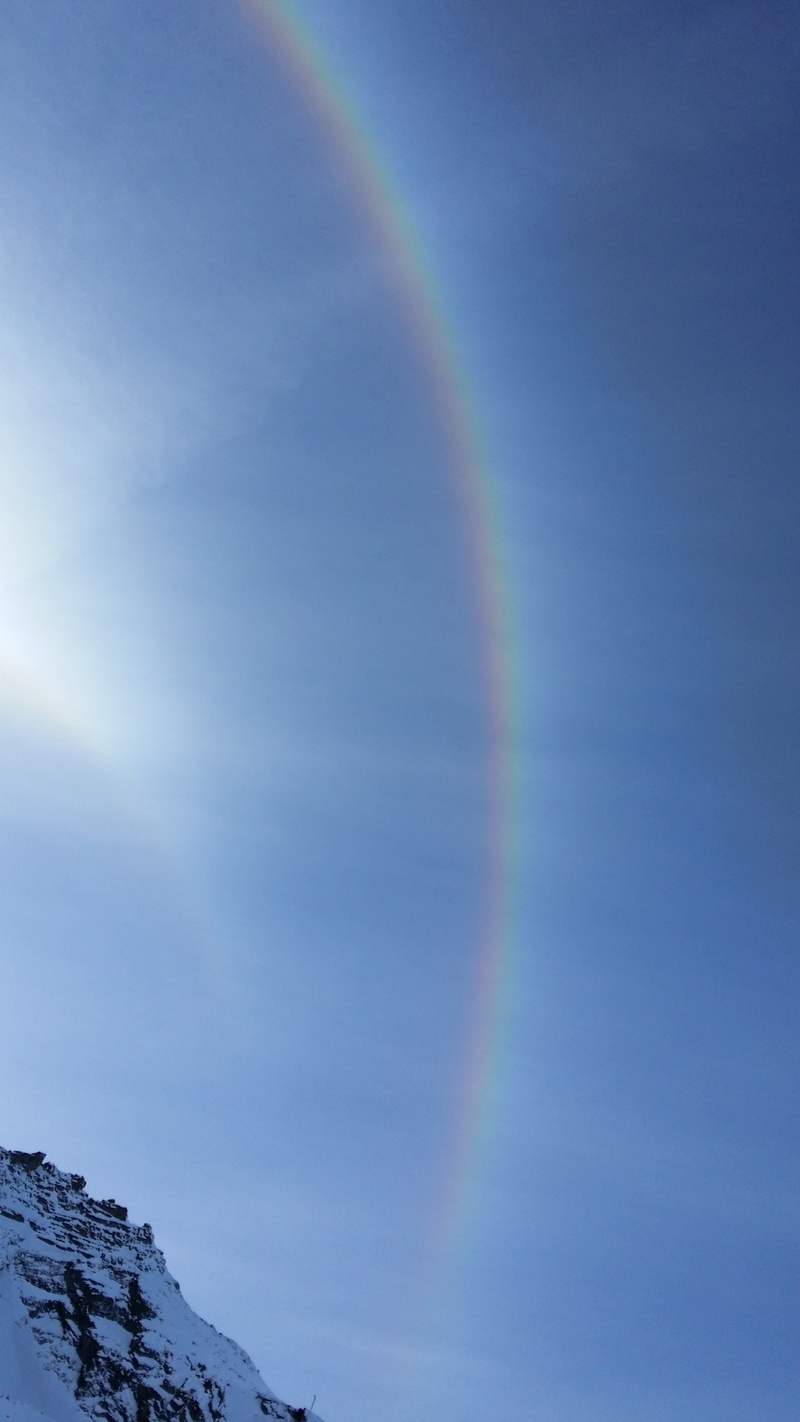 sky, mountain, mood, colorful, scenics - nature, secondary rainbow, winter, outdoors, natural phenomenon, tranquil scene, multi colored, low angle view
