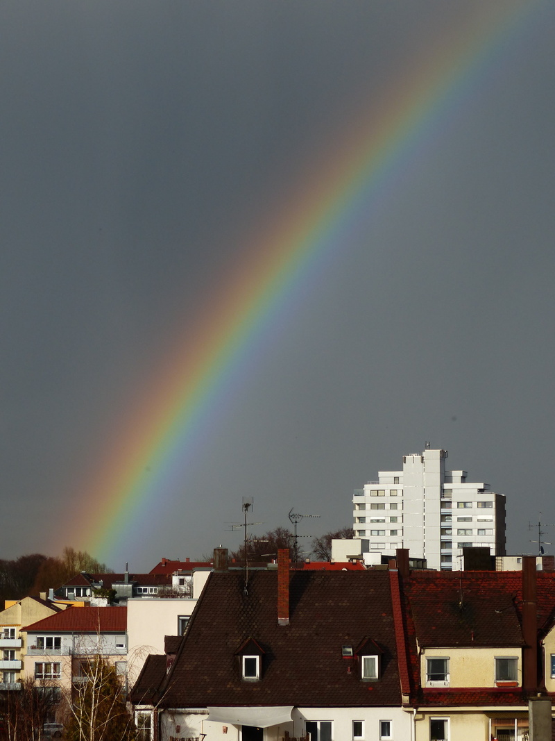 residential district, farbenspiel, building, day, multi colored, homes, beauty in nature, cityscape, rainbow, no people, 4K, double rainbow, house, spre