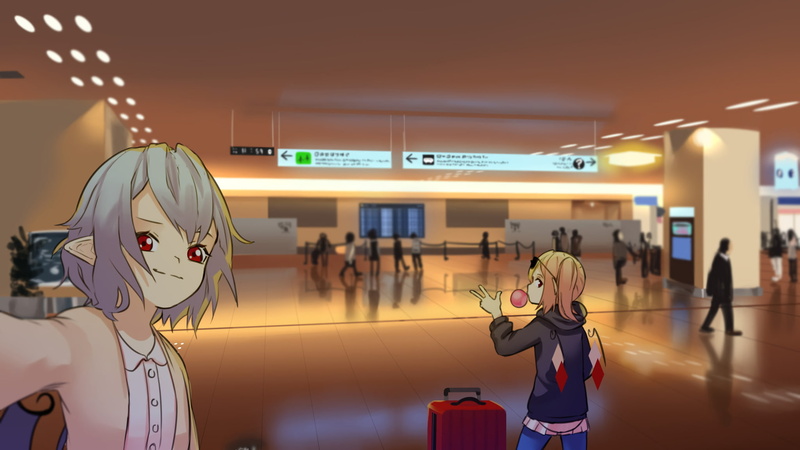 airport lounge, Remilia Scarlet, anime, 1080P, airport, video games, Flandre Scarlet, selfies, vampire (anime), Touhou, short hair, anime girls