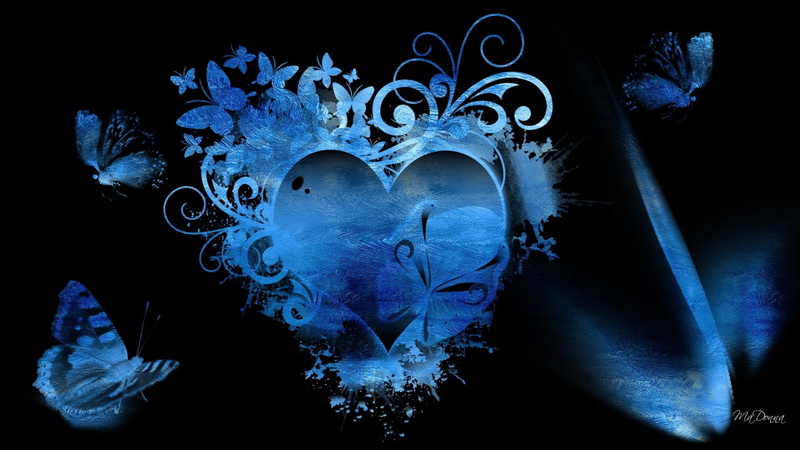 water, butterflies, heart, 1080P, abstract, paint, swirls, blue, butterfly, waves, 3d and abstract, ocean, papillon