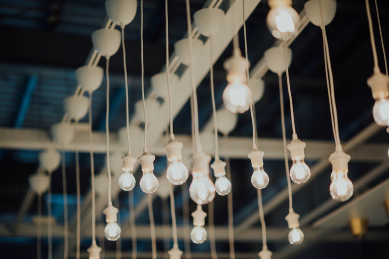 lamp, aisle, light fixture, in a row, lighted, machine, bulbs, sphere, lightbulb, electric lamp, suspenders, low angle view, ceiling light, dining room