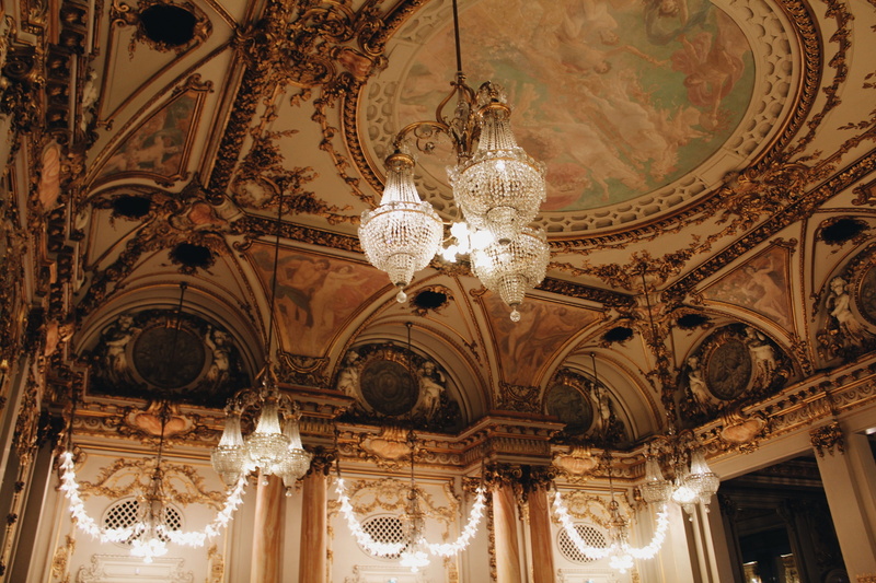building, craft, indoors, gold, chandeliers, architecture and art, france, travel destinations, lights, light, painting, mirror, history, decoration, walls
