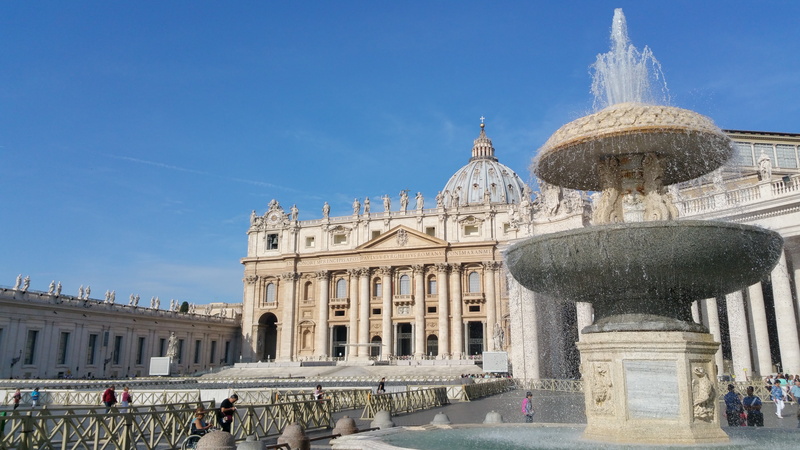 nature, rome, fountain, dome, travel destinations, st peter, 5K, christianity, colonnade, sky, travel, architecture, building exterior, day, blue, the past