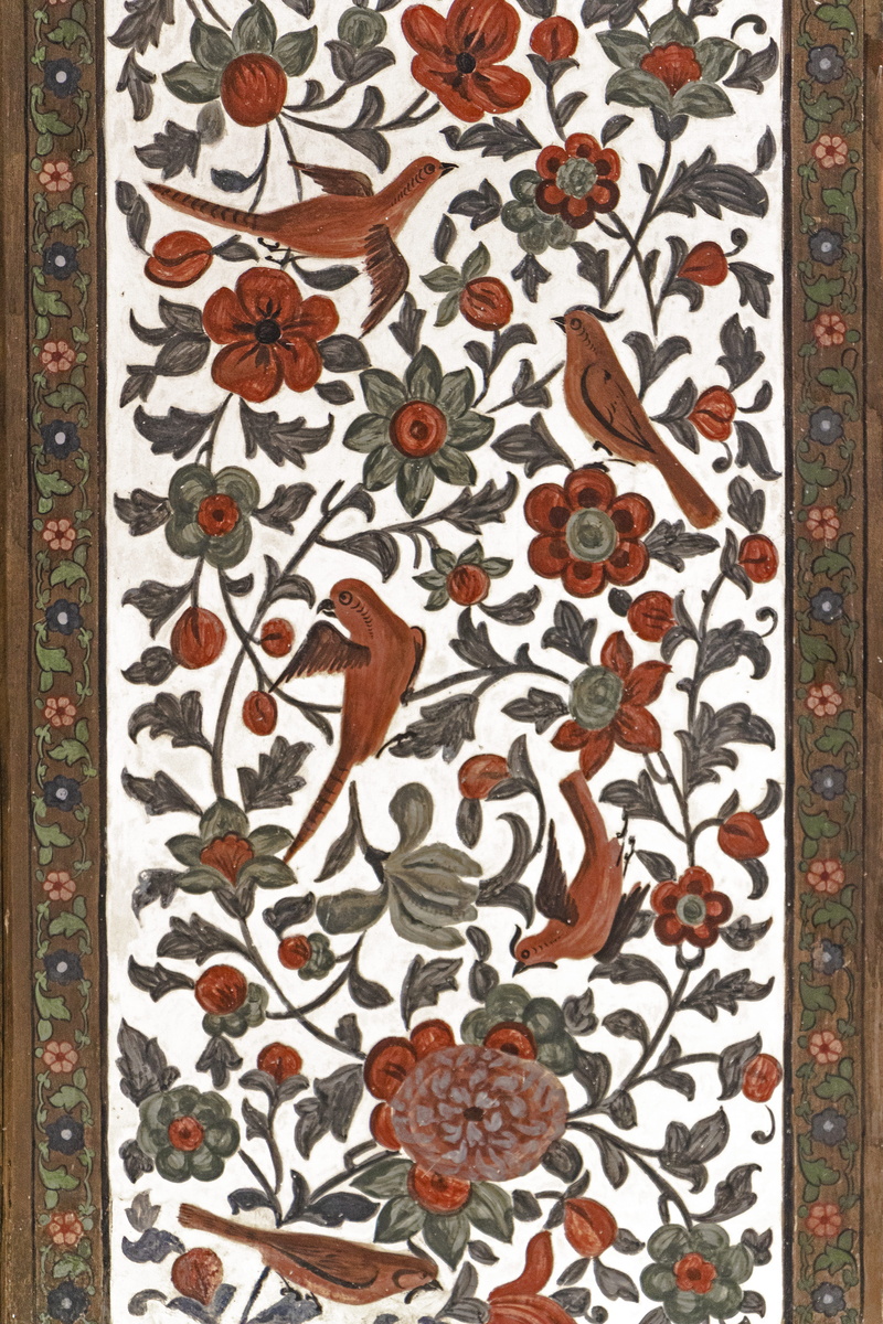 indoors, floral pattern, no people, wood - material, design, art and craft, leaf, creativity, shape, pattern, directly above, birds, day, representation