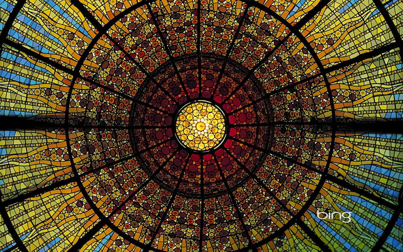 multi colored, architecture, low angle view, ceiling, backgrounds, full frame, dome, directly below, shape, concentric, Barcelona, pattern, cupola, 1080P