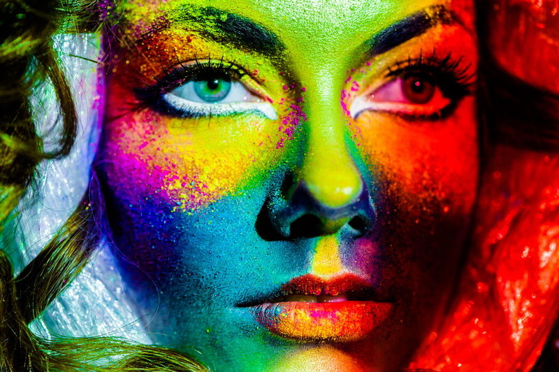 make-up, look, closeup, 5K, face paint, green color, adult, fashion, woman, young adult, portrait, neon colored, vibrant color, painting, saturated color